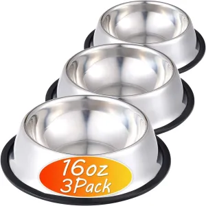 Stainless Steel Dog Bowl with Rubber Base for Food and Water, Pet Food Container, Perfect Choice for Small/Medium Dogs or Cats (3 Pack)