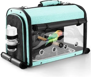 SUERTREE Bird Carrier Bag Bird Travel Cage with Stand, Lightweight Backpack for Parrot, Portable Bird Travel Bag, Pet Transparent Breathable Travel Cage, Green