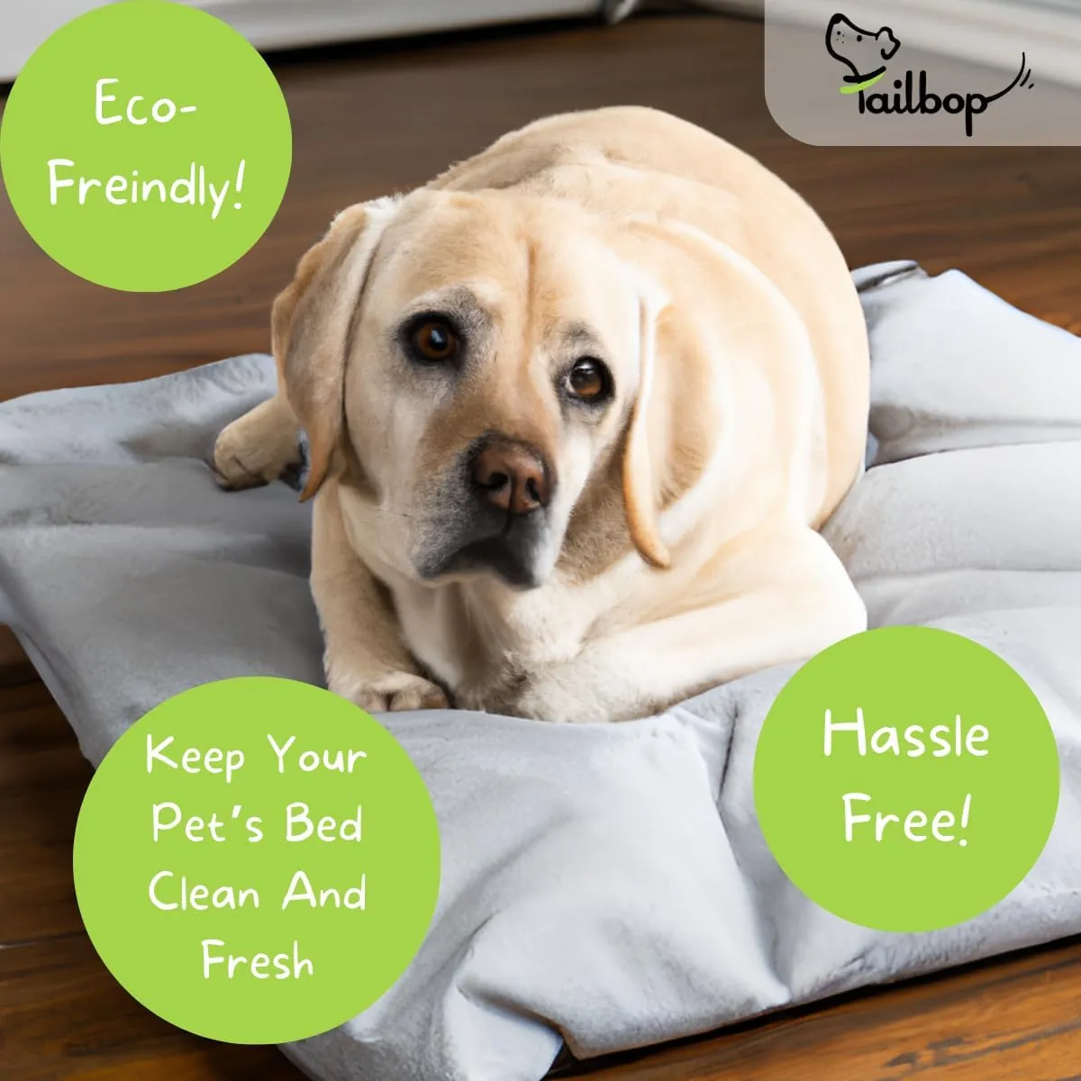 Tailbop Disposable Pet Bed Covers, Fits All Dog and Cat Beds or Mats, Waterproof, Odor and Dirt Resistant, 3 Pack (S-M)