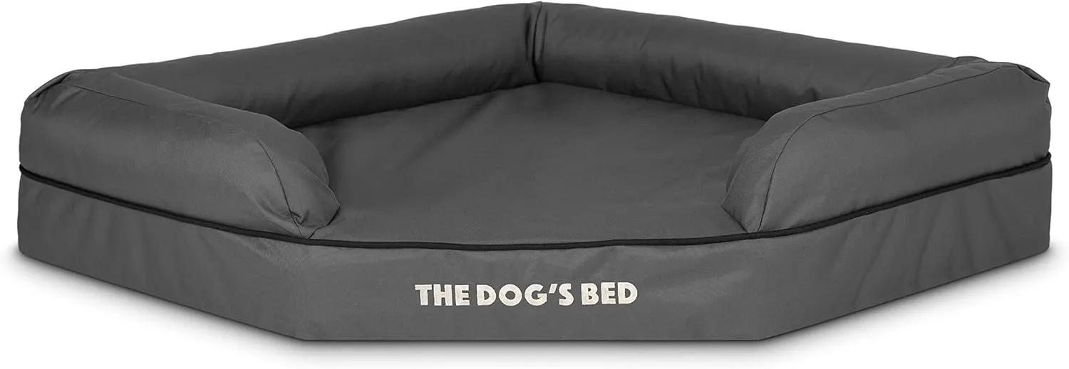 The Dogs Bed Medium Support Memory Foam Waterproof Corner Dog Bed, Large, Grey & Black Trim, Eases Pet Arthritis & Hip Dysplasia Pain, Therapeutic & Supportive, Washable Oxford Fabric Cover