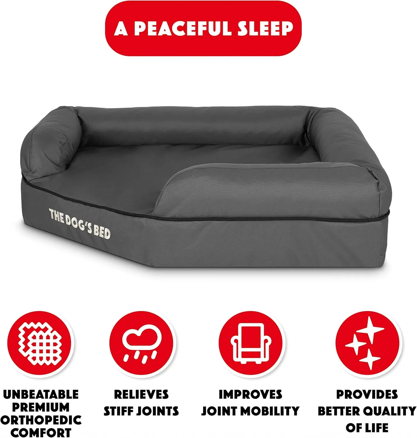 The Dogs Bed Medium Support Memory Foam Waterproof Corner Dog Bed, Large, Grey & Black Trim, Eases Pet Arthritis & Hip Dysplasia Pain, Therapeutic & Supportive, Washable Oxford Fabric Cover