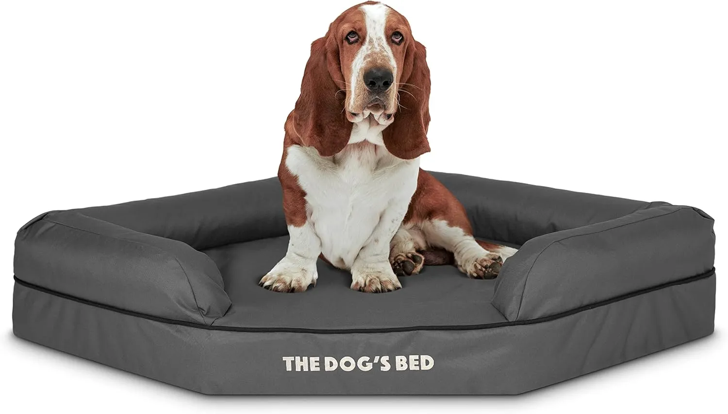 The Dogs Bed Medium Support Memory Foam Waterproof Corner Dog Bed, Large, Grey & Black Trim, Eases Pet Arthritis & Hip Dysplasia Pain, Therapeutic & Supportive, Washable Oxford Fabric Cover