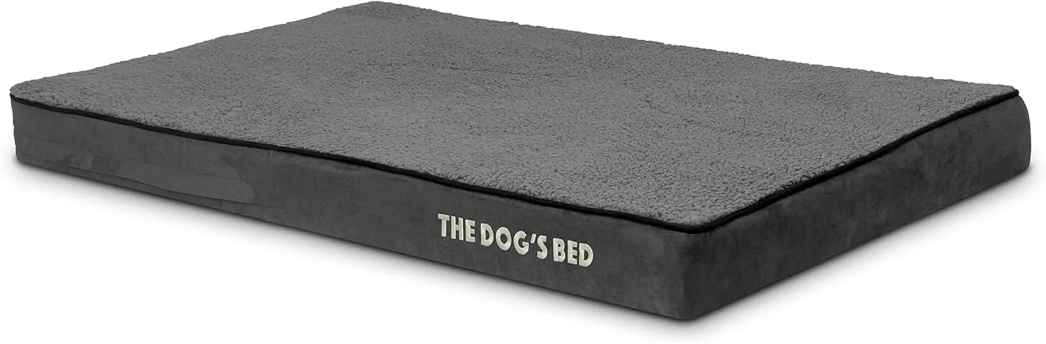 The Dogs Bed Orthopedic Memory Foam Dog Bed, XL Grey Plush 46x28x4, Pain Relief for Arthritis, Hip & Elbow Dysplasia, Post Surgery, Lameness, Supportive, Calming, Waterproof Washable Cover