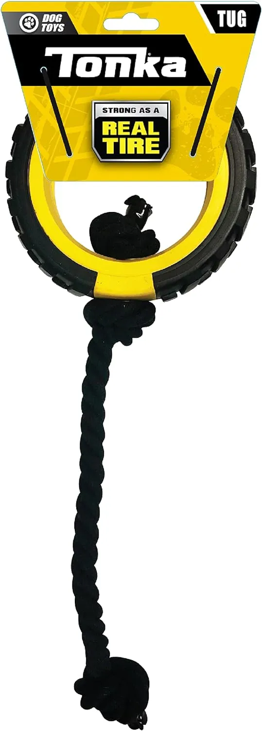 Tonka Mega Tread Rope Tug Dog Toy, Lightweight, Durable and Water Resistant, 15 Inches, for Medium/Large Breeds, Single Unit, Yellow/Black