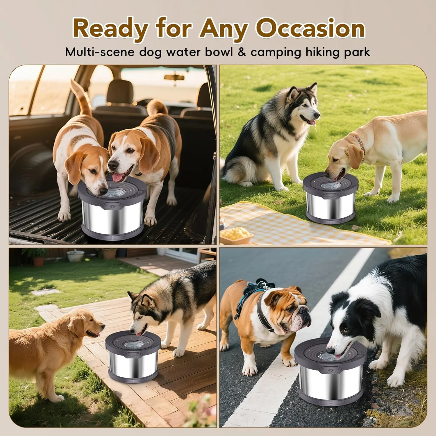 UPSKY Dog Water Bowl No Spill 10L Stainless Steel, 2.6 Gallon Large Capacity Spill-Proof Dog Bowls, Non-Slip Slow Drinking Anti-Splash Bowl for Large Messy Drinkers, No Mess Indoor/Outdoor Use, Gray