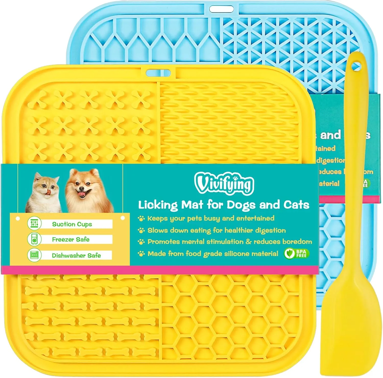 Vivifying Lick Mat for Dogs and Cats, 2 Pack Licking Pad with Suction Cups for Keep Busy and Entertained, Dog Enrichment Toys for Reduce Boredom and Mental Stimulation