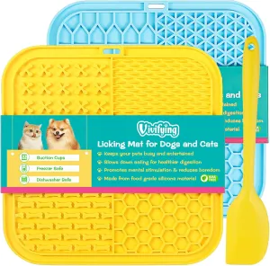 Vivifying Lick Mat for Dogs and Cats, 2 Pack Licking Pad with Suction Cups for Keep Busy and Entertained, Dog Enrichment Toys for Reduce Boredom and Mental Stimulation