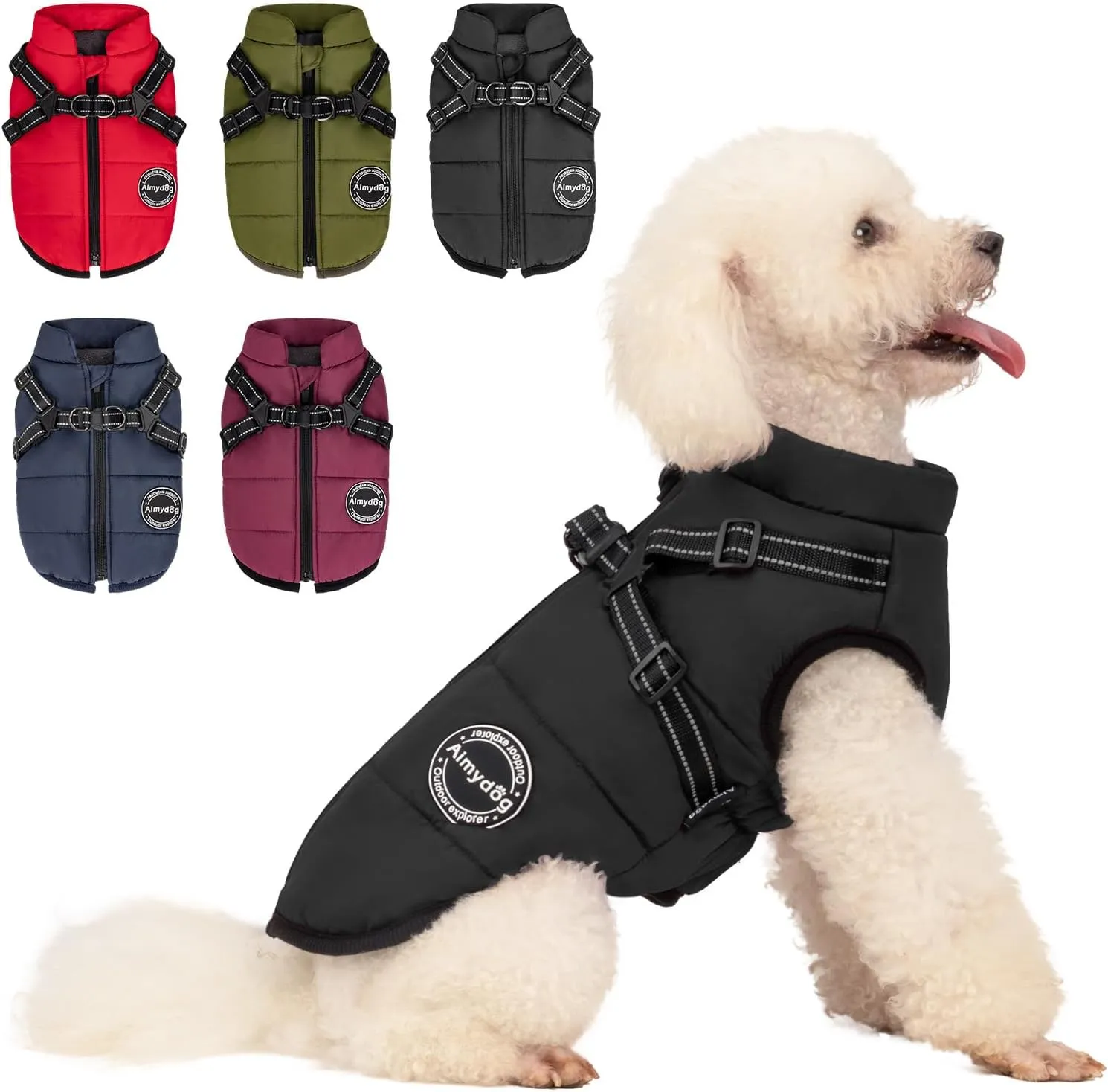 Warm Winter Coat, Fashion Sports Dog Cold Weather Jacket with Built-in Harness, Reflective & Adjustable Comfortable Pet Vest, Waterproof Windproof Apparel for Small Dogs (Black)