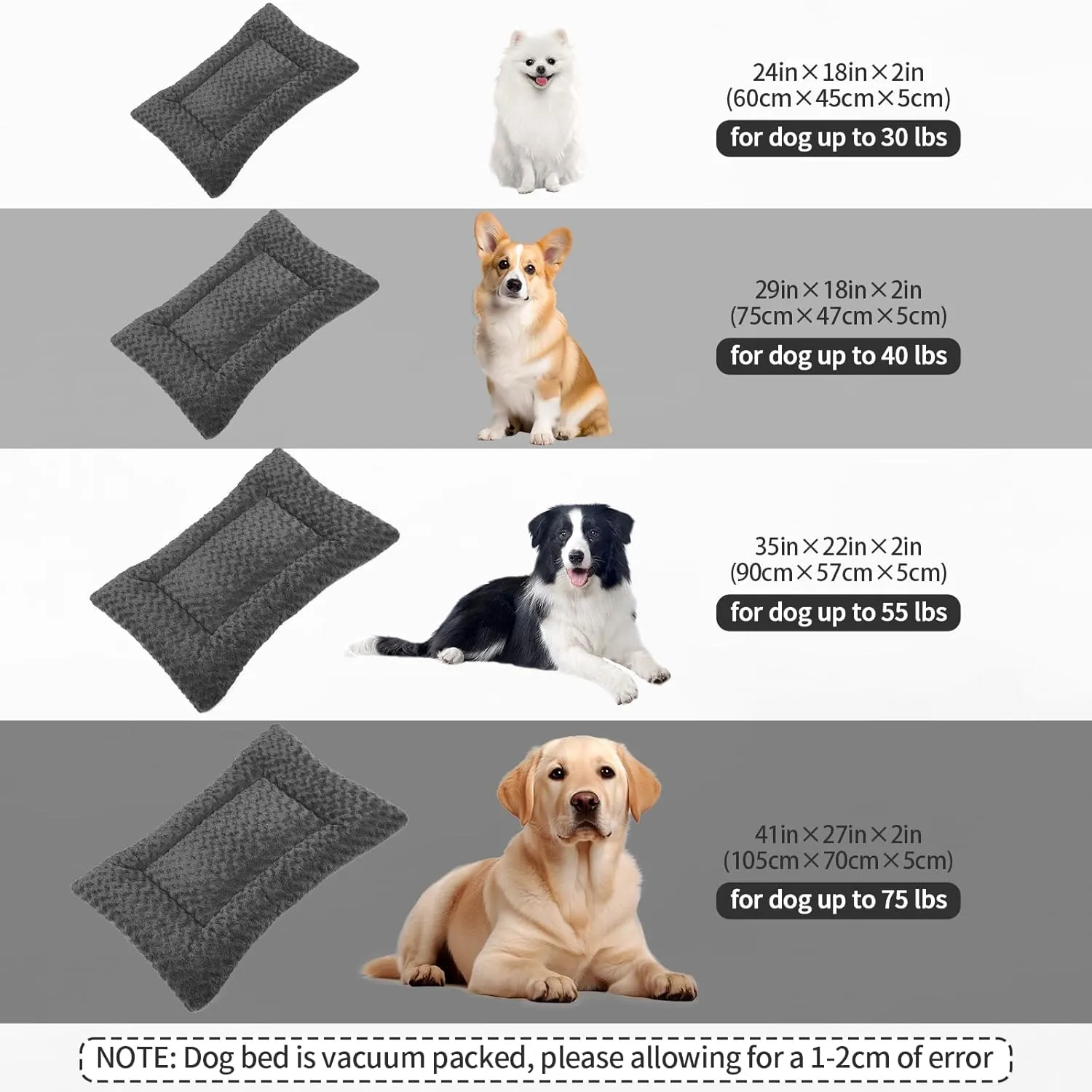 Washable Dog Bed Mat Deluxe Plush Reversible Pet Crate Pad Comfy Pet Kennel Beds Dog Sleeping Mat for Large Jumbo Medium Small Dogs, 35'' x 22'', Dark Grey
