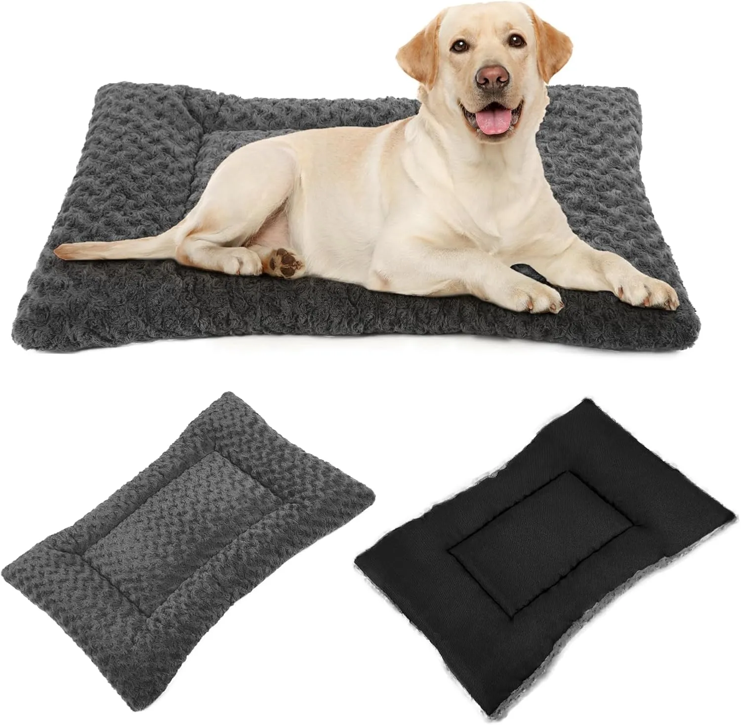 Washable Dog Bed Mat Deluxe Plush Reversible Pet Crate Pad Comfy Pet Kennel Beds Dog Sleeping Mat for Large Jumbo Medium Small Dogs, 35'' x 22'', Dark Grey