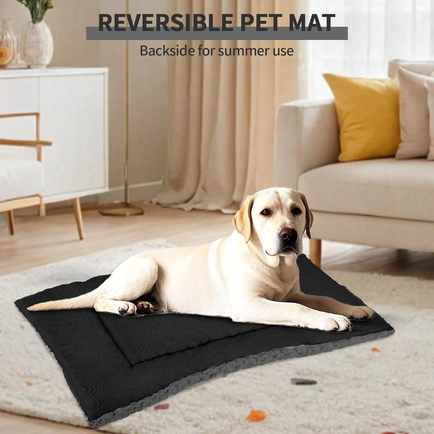 Washable Dog Bed Mat Deluxe Plush Reversible Pet Crate Pad Comfy Pet Kennel Beds Dog Sleeping Mat for Large Jumbo Medium Small Dogs, 35'' x 22'', Dark Grey