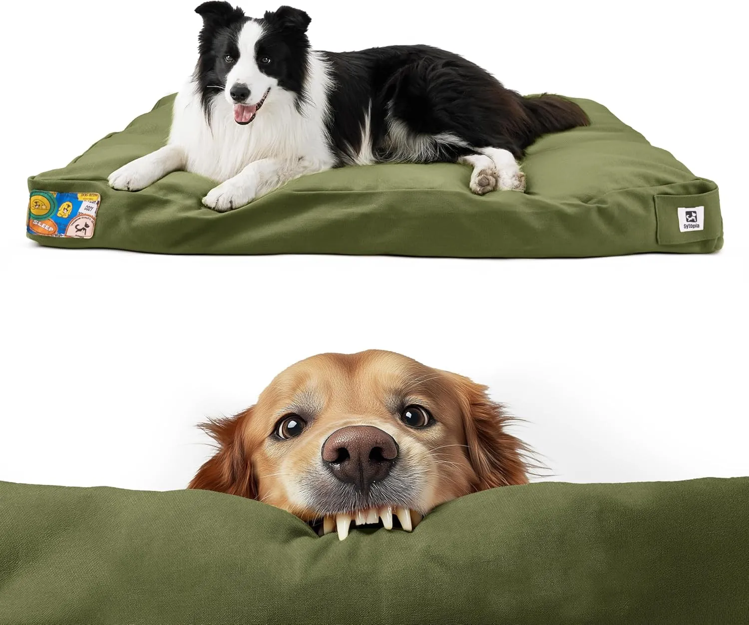 Waterproof Canvas Dog Bed with Chew-Proof Removable Cover, Ideal for Medium/Large Dogs, Washable Patio Pet Pad, 36 Inch, Green