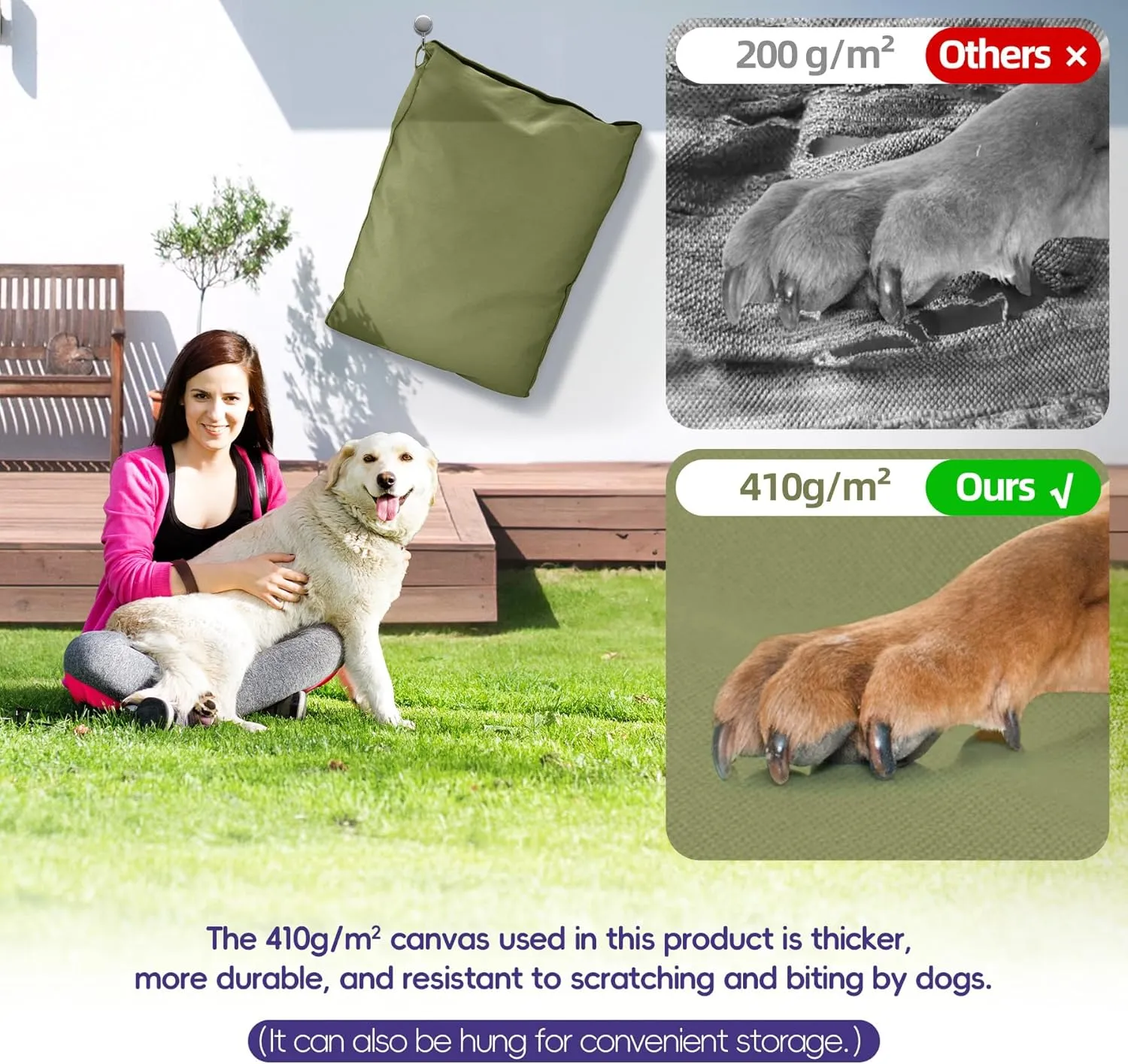 Waterproof Canvas Dog Bed with Chew-Proof Removable Cover, Ideal for Medium/Large Dogs, Washable Patio Pet Pad, 36 Inch, Green