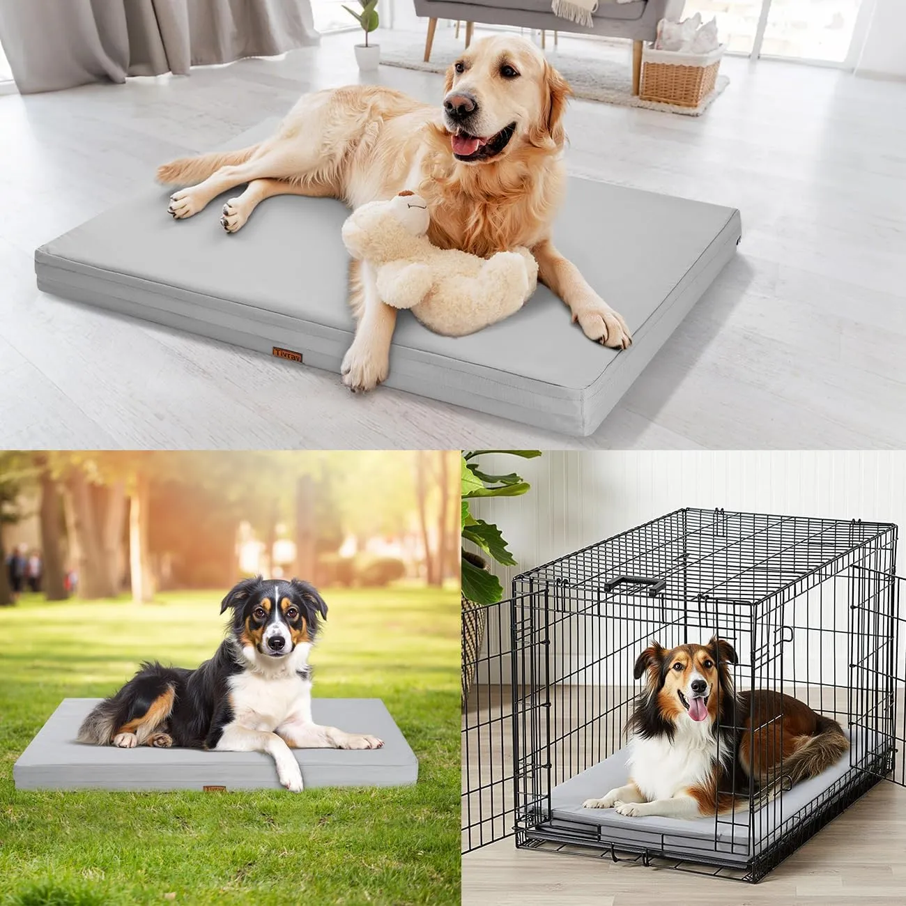 Waterproof Dog Bed Cover, Replacement Dogs Beds Covers with 3-Sided Continuous and Smooth Zipper, Washable Removable Pet Bed Mattress Protector Cover, 44x32x3 inch - XL, Cover Only, Grey