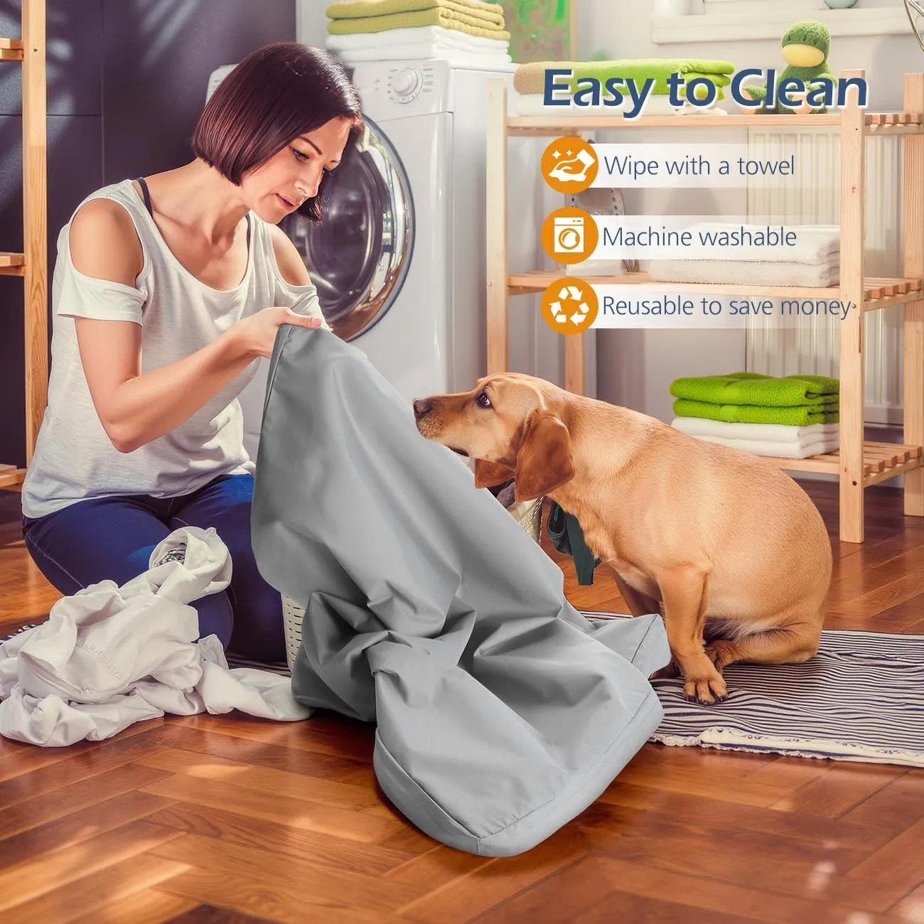 Waterproof Dog Bed Cover, Replacement Dogs Beds Covers with 3-Sided Continuous and Smooth Zipper, Washable Removable Pet Bed Mattress Protector Cover, 44x32x3 inch - XL, Cover Only, Grey