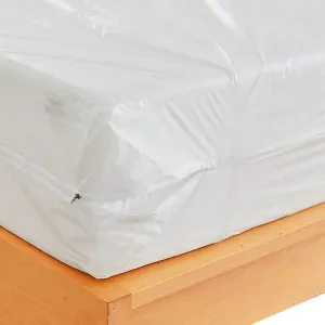 Waterproof Zippered Plastic Mattress Protector Encasement, Vinyl Mattress Bed Cover Proof (Queen Size) White
