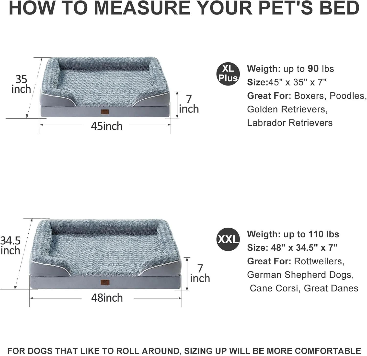 WNPETHOME Waterproof Orthopedic XXLarge Dog Bed With Sides, Big Couch for Jumbo Dogs, Washable Removable Cover, Pet Sofa