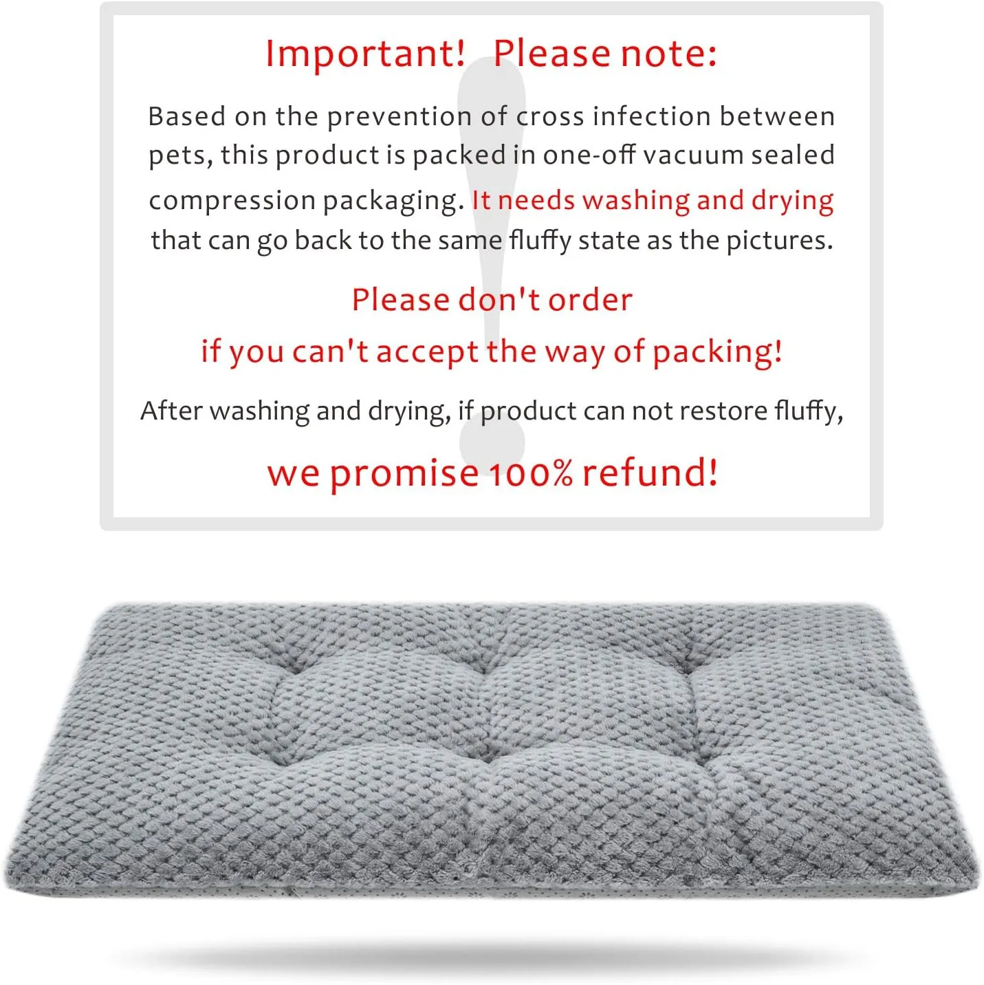 WONDER MIRACLE Fuzzy Deluxe Pet Beds, Super Plush Dog or Cat Beds Ideal for Dog Crates, Machine Wash & Dryer Friendly (15" x 23", S-Grey)