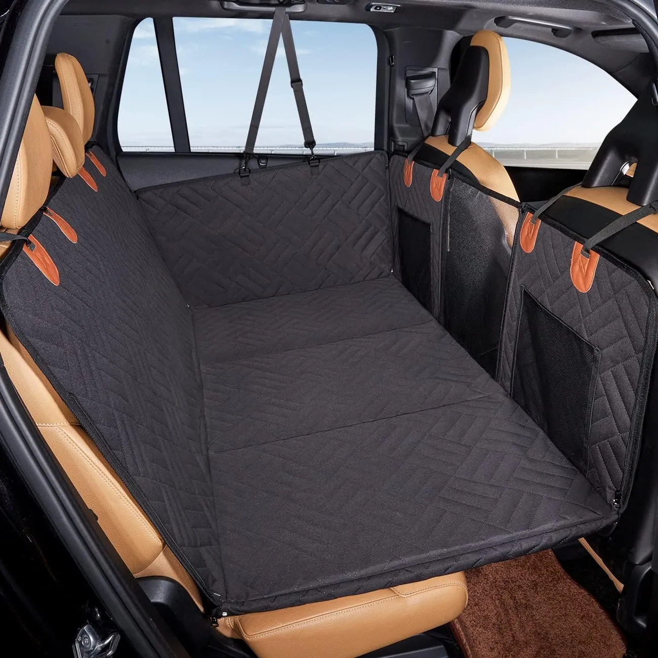 YJGF Back Seat Extender,Dog Seat Cover for Back Seat,Hard Bottom Car Seat Cover for Dogs,Dog Hammock for Car,Back Seat Pet Cover for Dogs(Black)