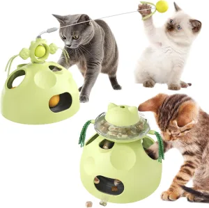 Zaabaaziba Interactive Cat Toys Multifunctional, Track Balls, Kitten Toy for Indoor, High-Elasticity Teaser Wand, Multi-Cat Households, All Breeds, Slow Feeder Toy Green