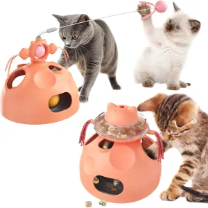 Zaabaaziba Interactive Cat Toys Multifunctional, Track Balls, Kitten Toy for Indoor, High-Elasticity Teaser Wand, Multi-Cat Households, All Breeds, Slow Feeder Toy Pink