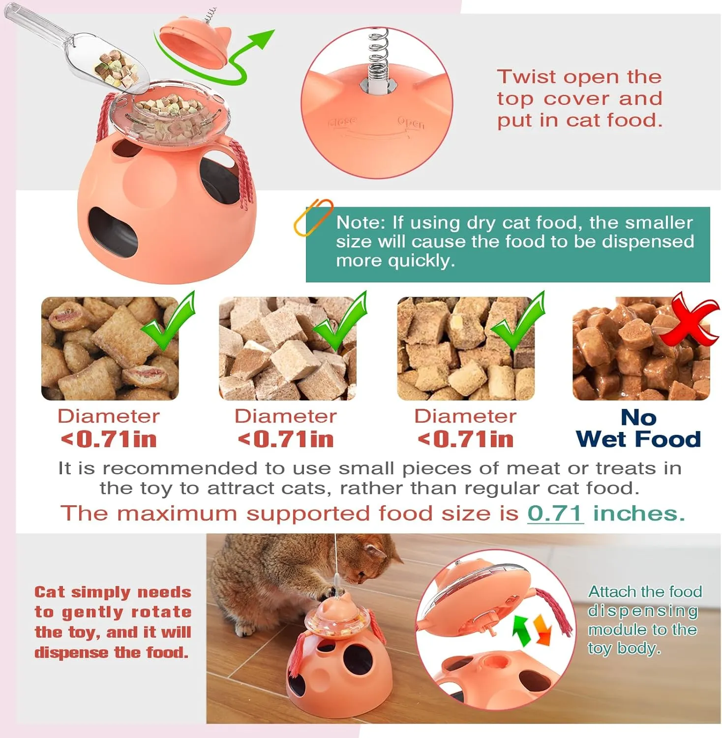 Zaabaaziba Interactive Cat Toys Multifunctional, Track Balls, Kitten Toy for Indoor, High-Elasticity Teaser Wand, Multi-Cat Households, All Breeds, Slow Feeder Toy Pink
