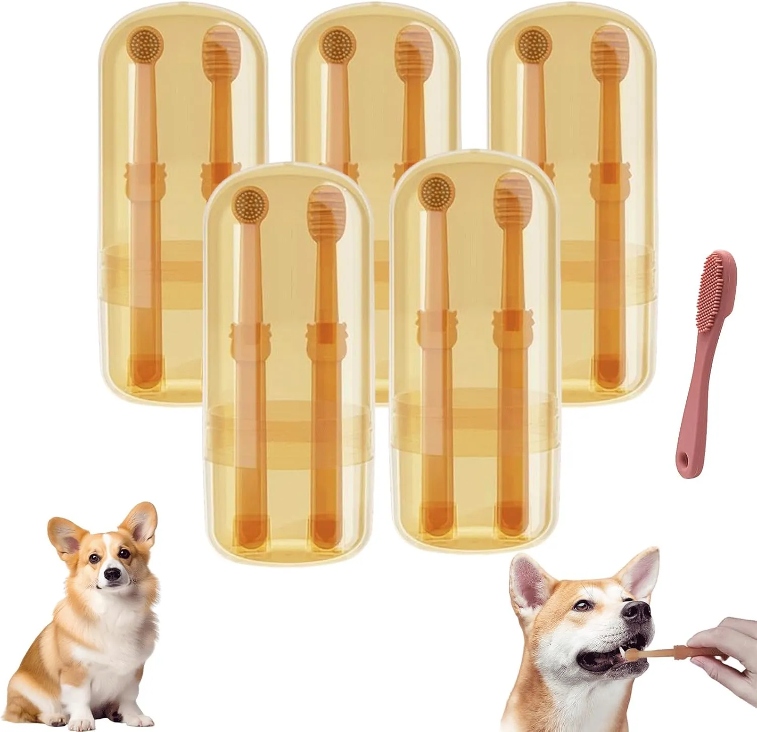 Zentric Dog Toothbrush,Zentric Pet Toothbrush,Pet Toothbrush with Tongue Scraper,360 Pet Toothbrush Dual Head Soft Silicone,Tongue Cleaner for Pet Tooth Brushing, Soft and Durable (5pcs)